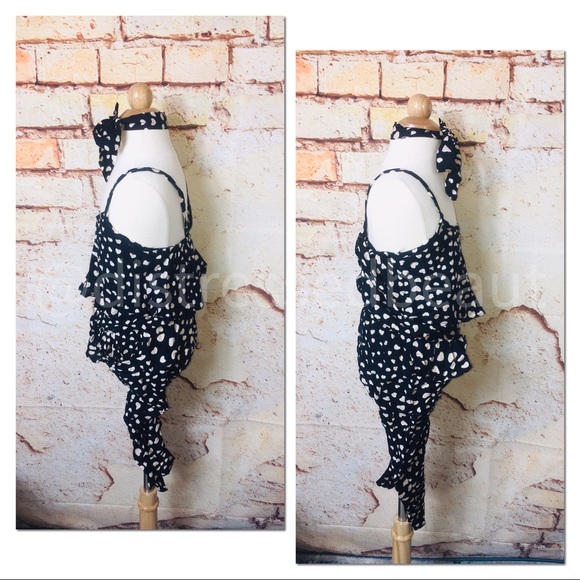 NWT Black 2PC Sweetheart Polka Dot Jumpsuit Set - Picture 6 of 14